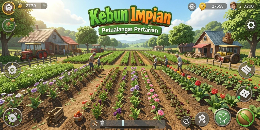 Tangkapan layar gameplay dari 2739 menampilkan aktivitas pertanian yang seru.