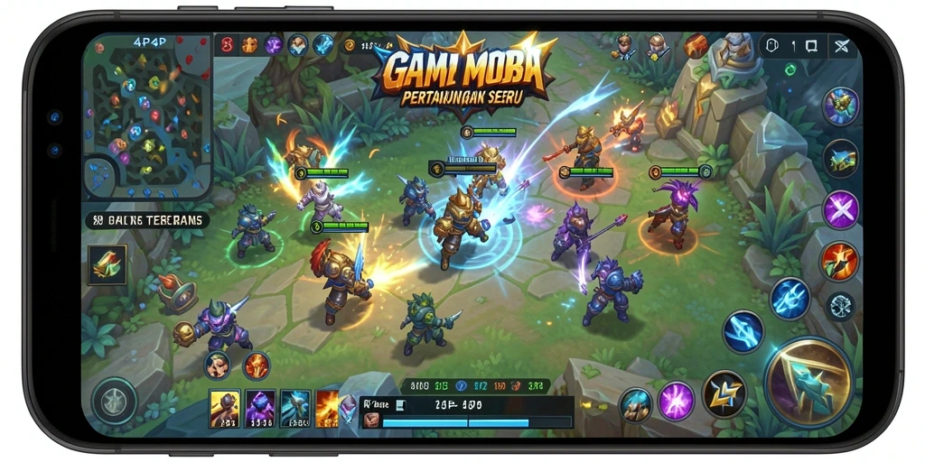 Tampilan gameplay seru dalam game MOBA 4P4P.
