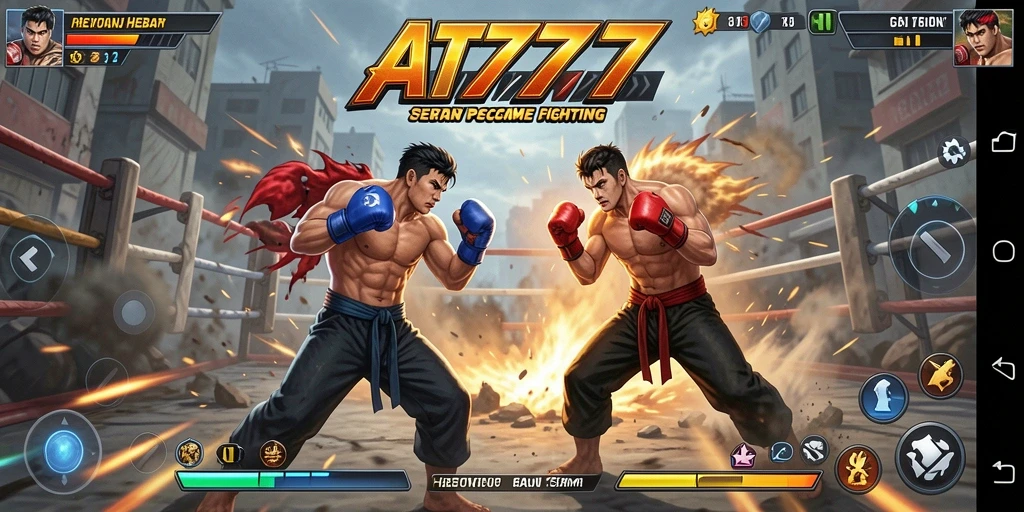 Tampilan gameplay seru dengan pertarungan beraksi di arena.