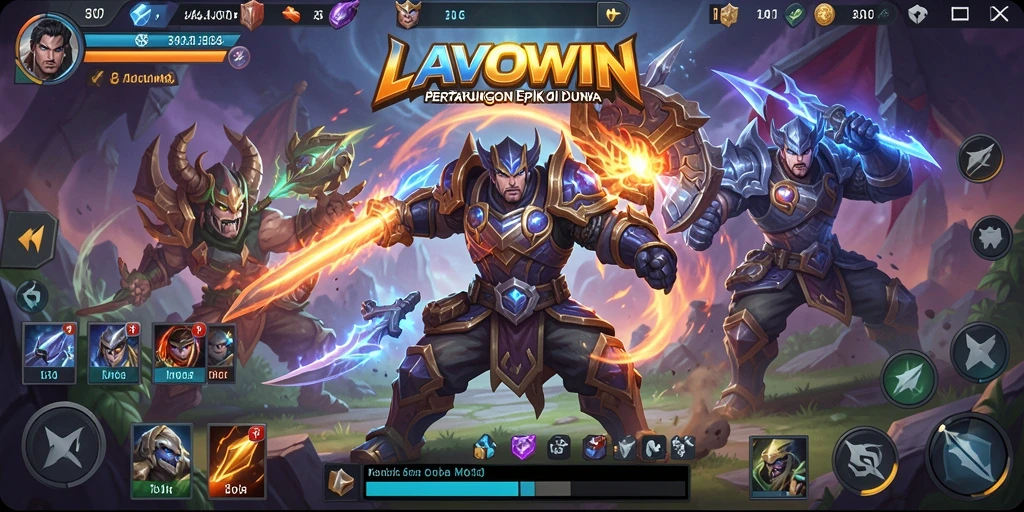 Screenshot LAVOWIN menampilkan pertarungan seru di arena MOBA.