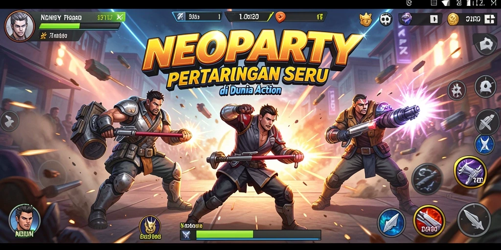 Tampilan gameplay NEOPARTY yang penuh aksi dan pertarungan seru.