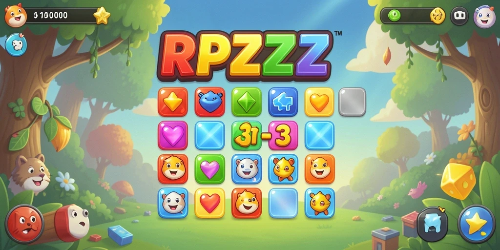 Tampilan gameplay RPZZZ dengan serunya mencocokkan permata.