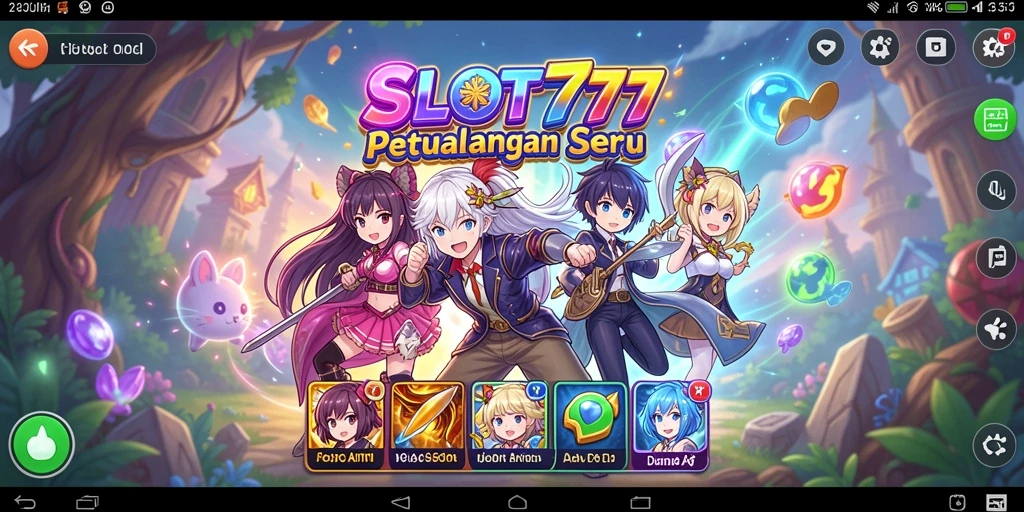 Tampilan gameplay SLOT777 yang penuh aksi dan karakter anime.